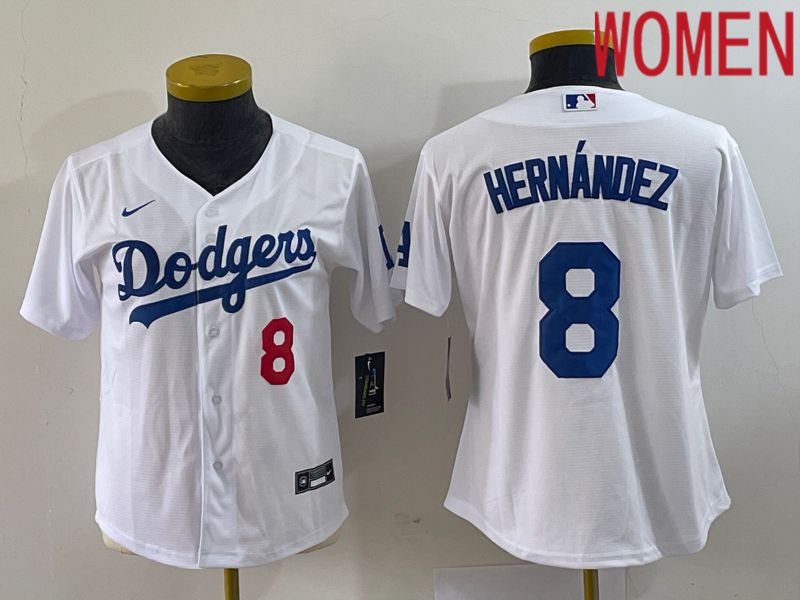 Women Los Angeles Dodgers 8 Hernandez White Nike Game 2023 MLB Jerseys